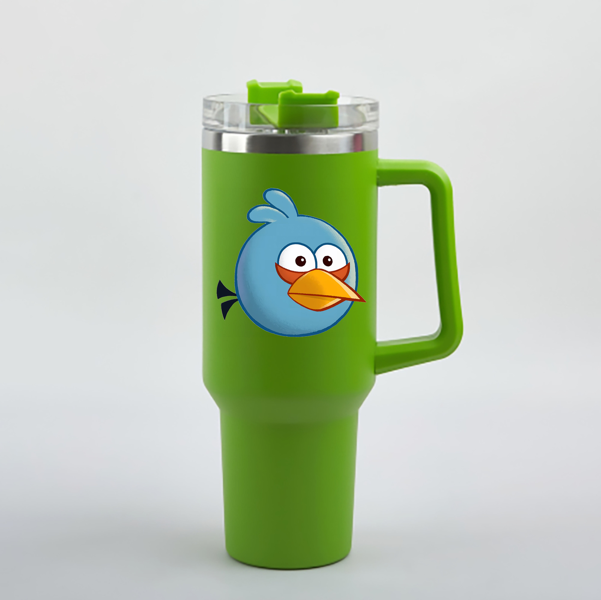 （画像用） Angry Birds アングリーバード 1200mL車用タンブラー - クリスタルステッカー（プラスチックストロー付き）